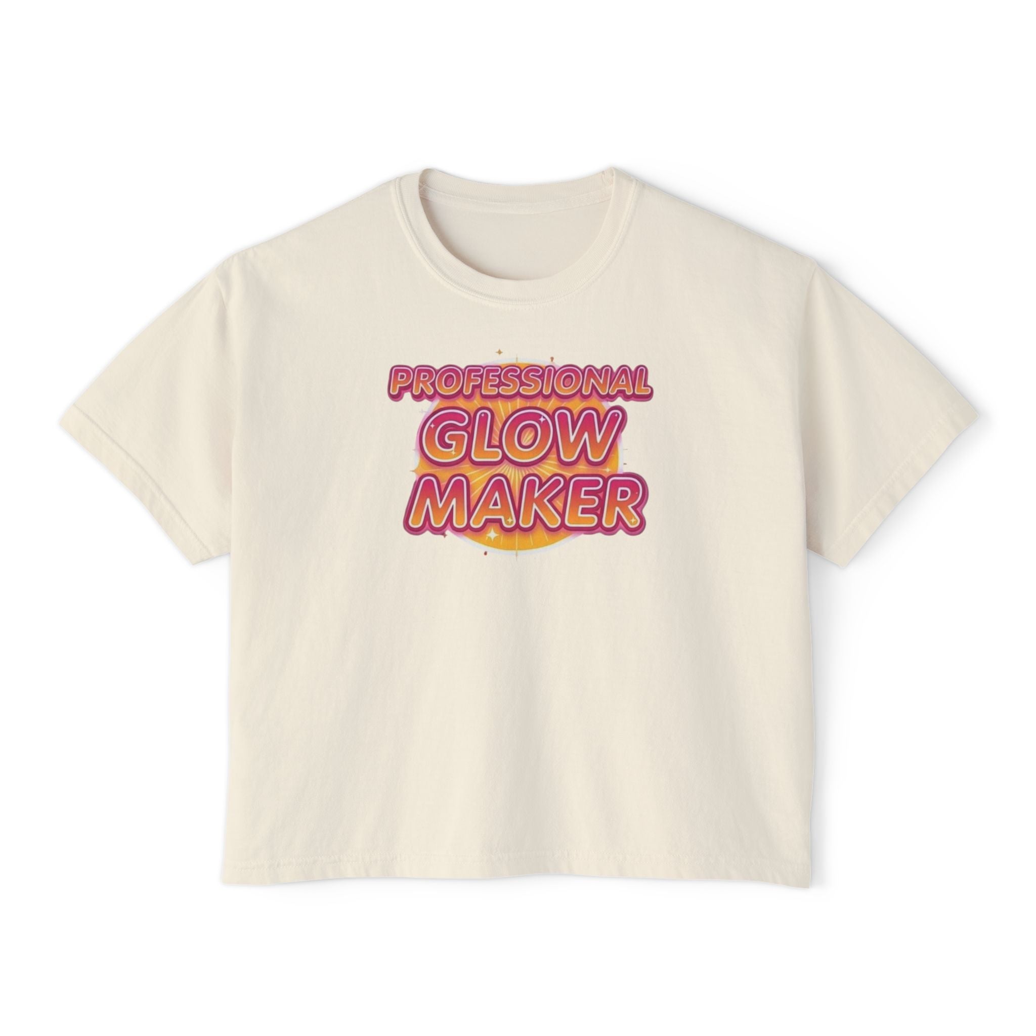 Professional Glow Maker Boxy Tee — Retro Pink & Orange Graphic Women's Shirt