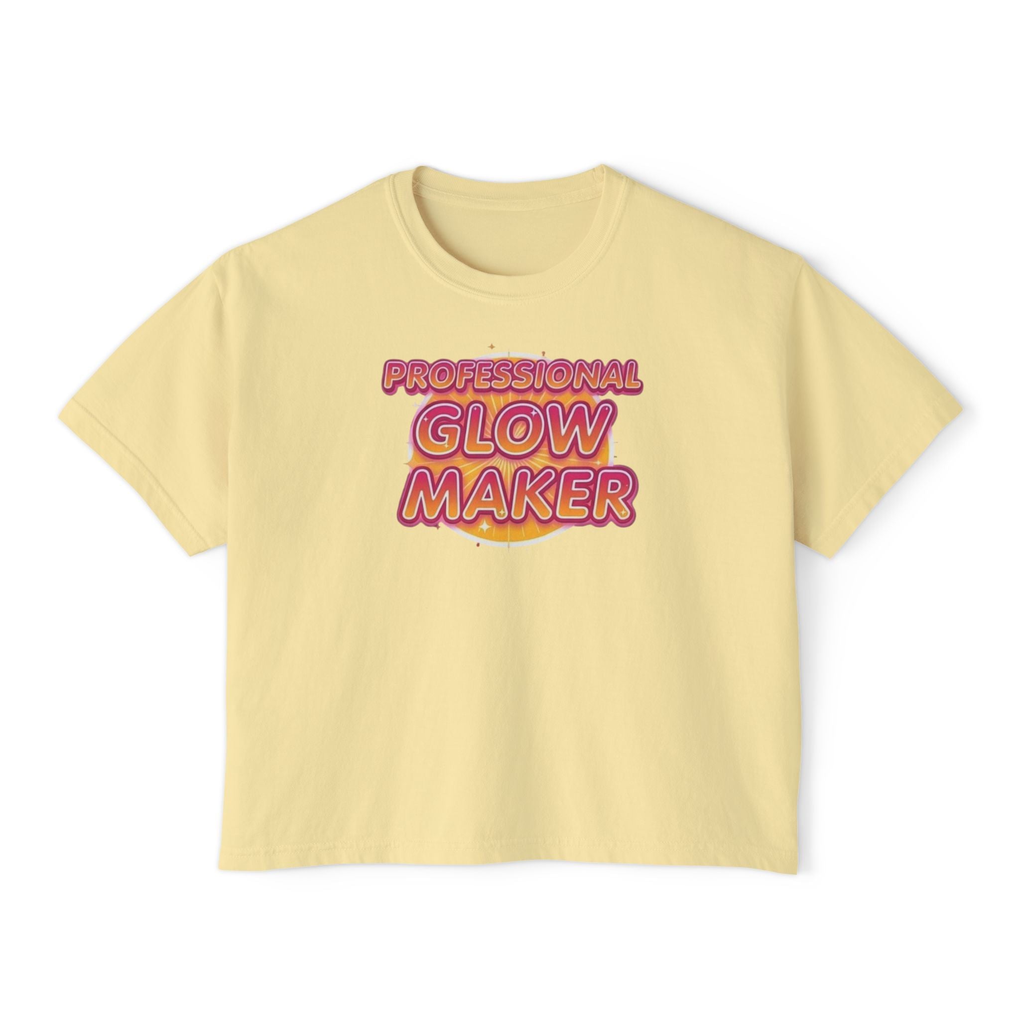 Professional Glow Maker Boxy Tee — Retro Pink & Orange Graphic Women's Shirt