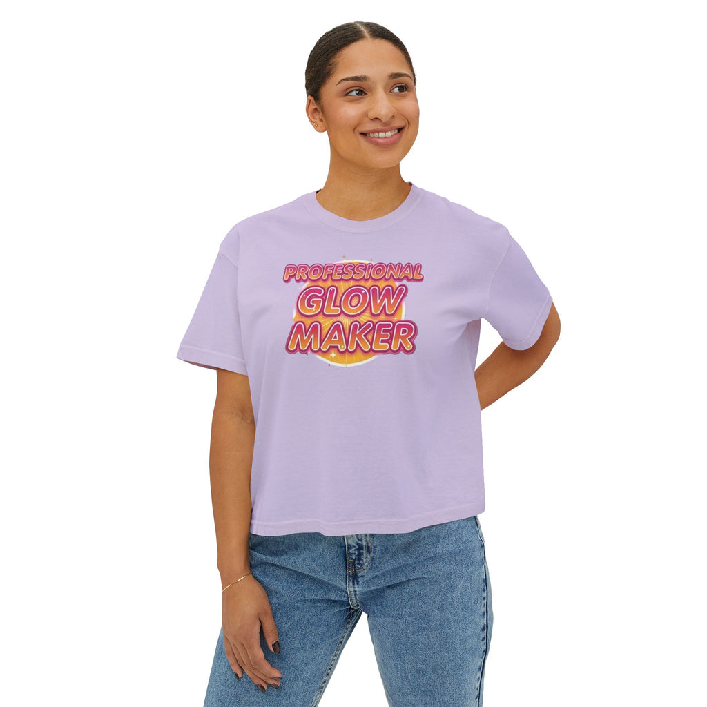Professional Glow Maker Boxy Tee — Retro Pink & Orange Graphic Women's Shirt