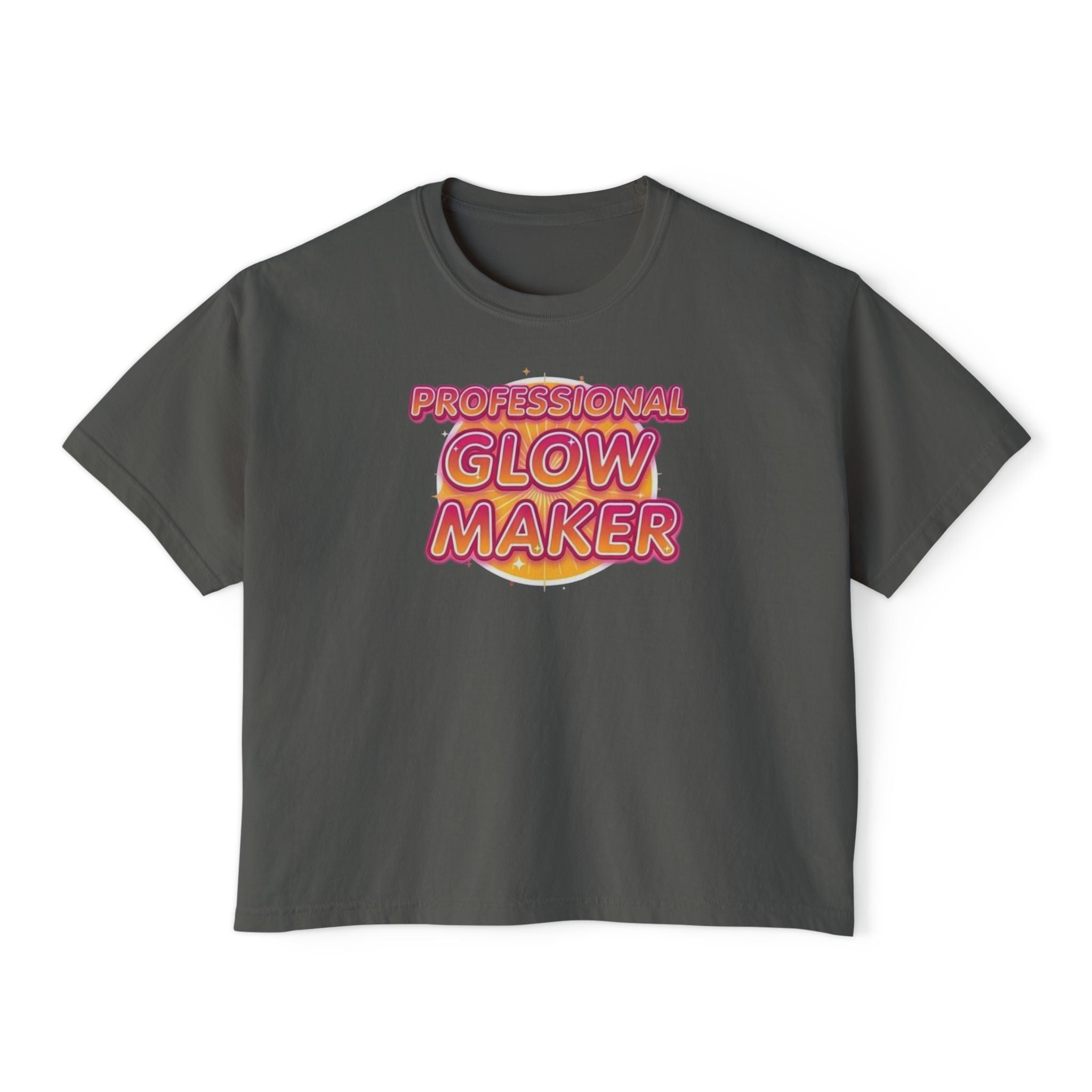 Professional Glow Maker Boxy Tee — Retro Pink & Orange Graphic Women's Shirt