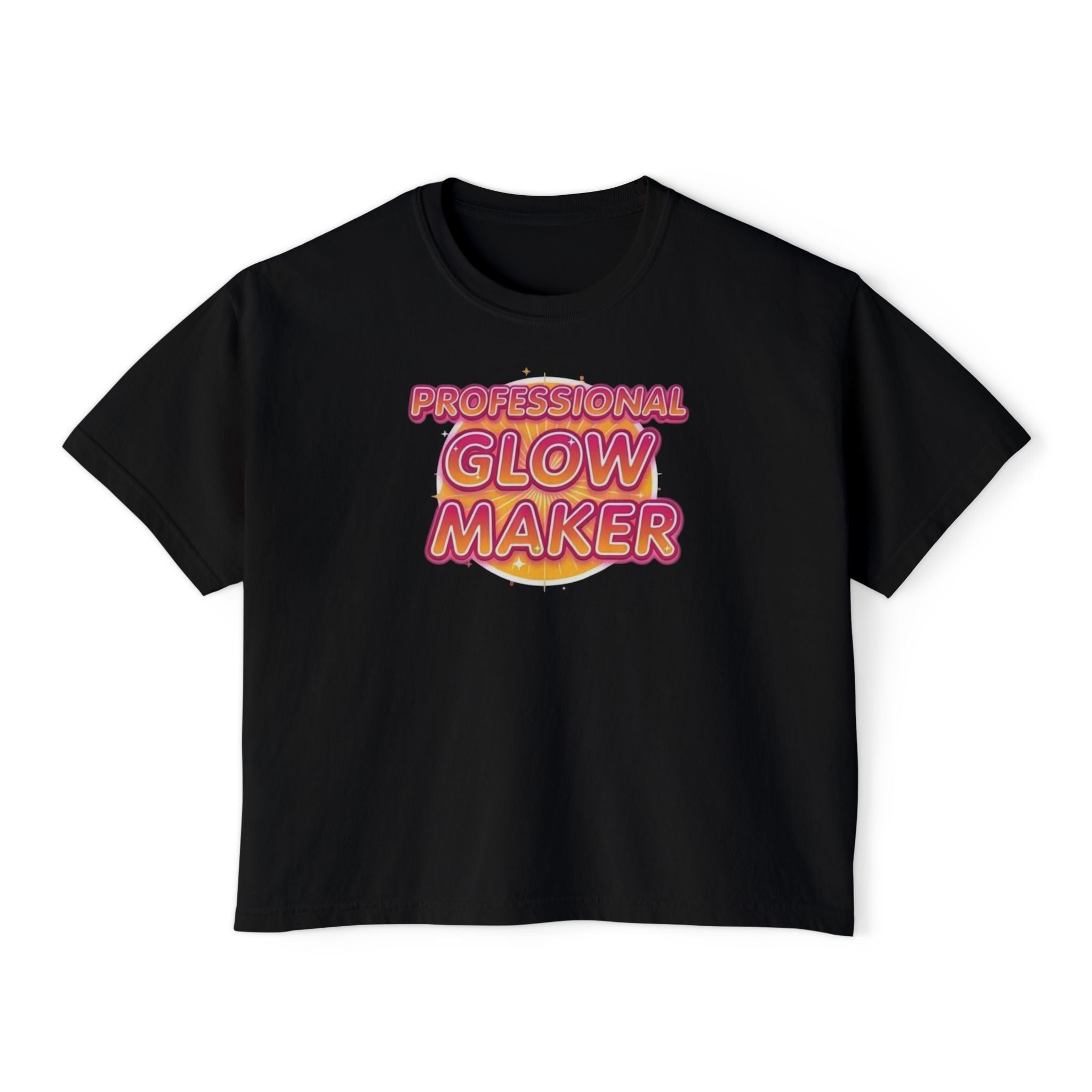 Professional Glow Maker Boxy Tee — Retro Pink & Orange Graphic Women's Shirt