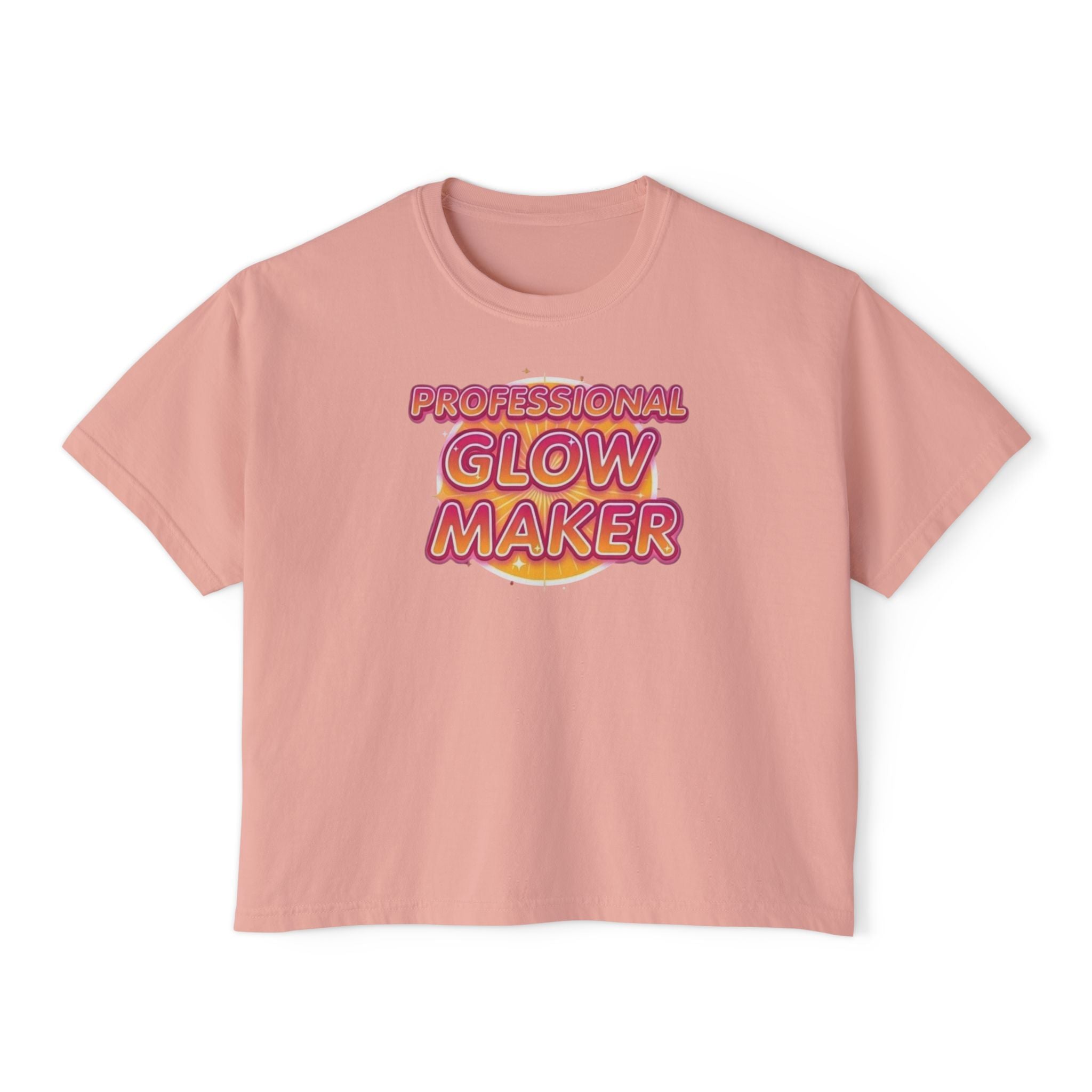 Professional Glow Maker Boxy Tee — Retro Pink & Orange Graphic Women's Shirt