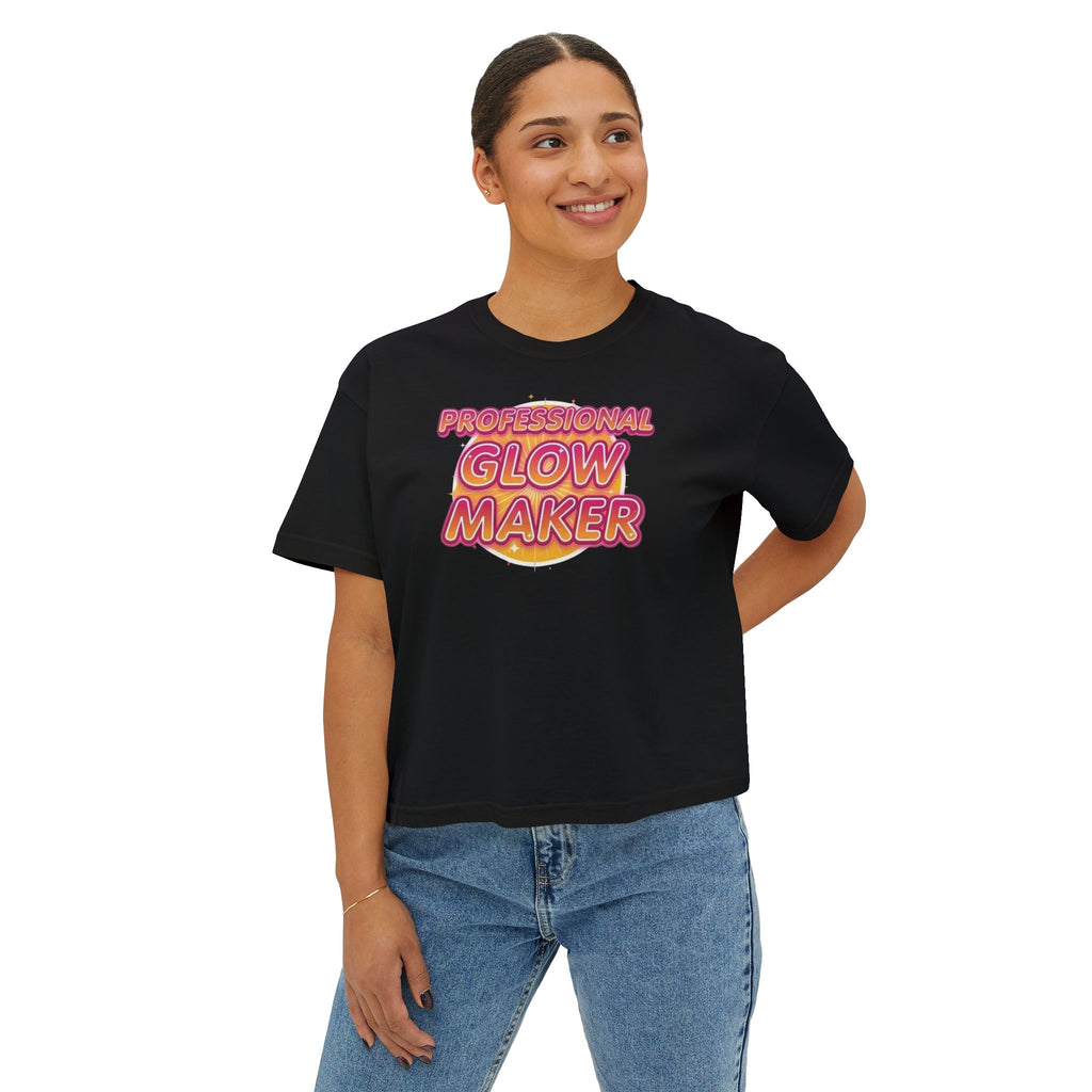 Professional Glow Maker Boxy Tee — Retro Pink & Orange Graphic Women's Shirt