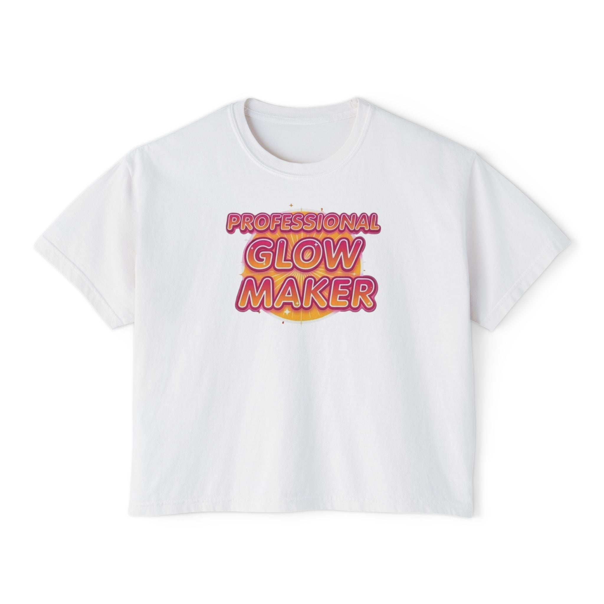 Professional Glow Maker Boxy Tee — Retro Pink & Orange Graphic Women's Shirt