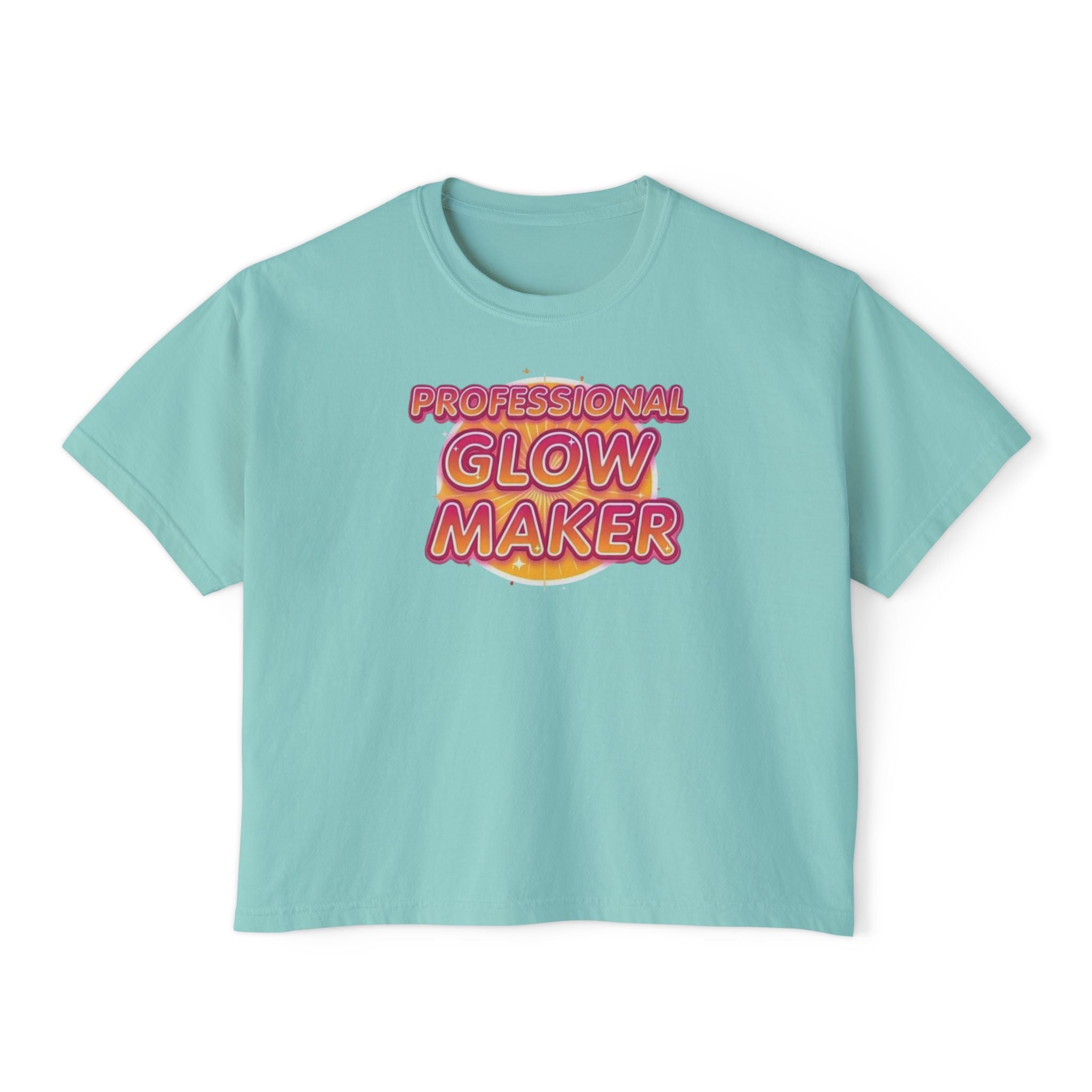 Professional Glow Maker Boxy Tee — Retro Pink & Orange Graphic Women's Shirt