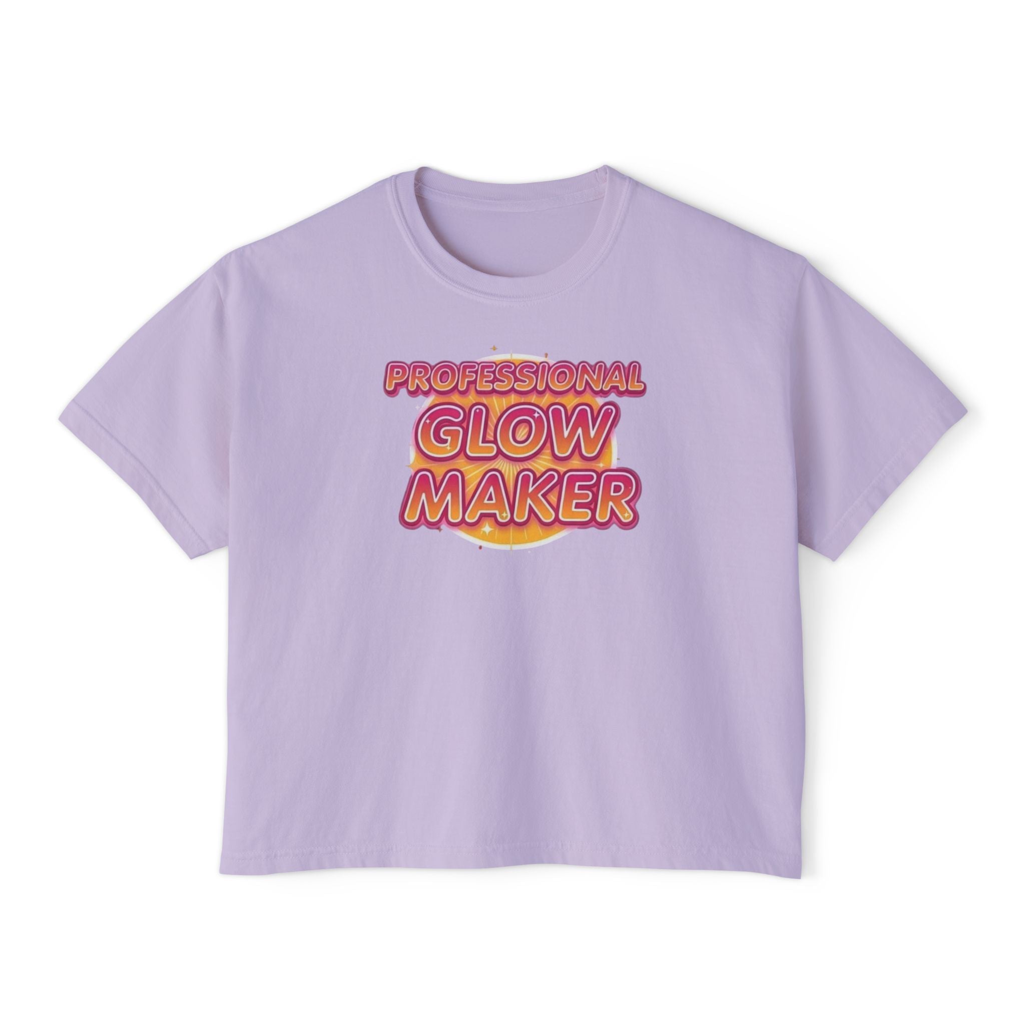 Professional Glow Maker Boxy Tee — Retro Pink & Orange Graphic Women's Shirt